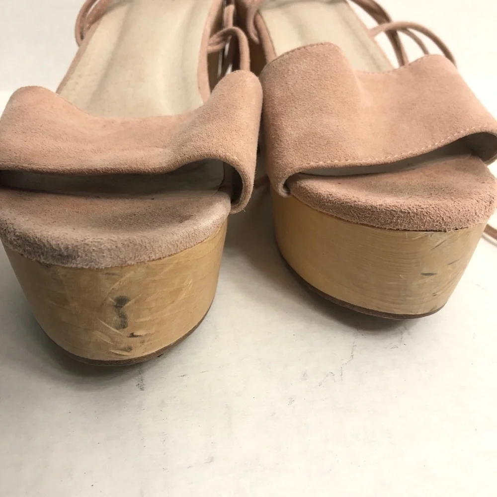 Raye Finley Ankle Tie Wedge Sandal in Ballet Pink Suede